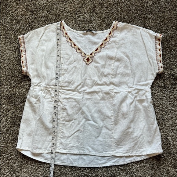 Sonoma Womens M Popover Top Linen V-Neck Short Sleeve Boho Aztec detail - Picture 6 of 6